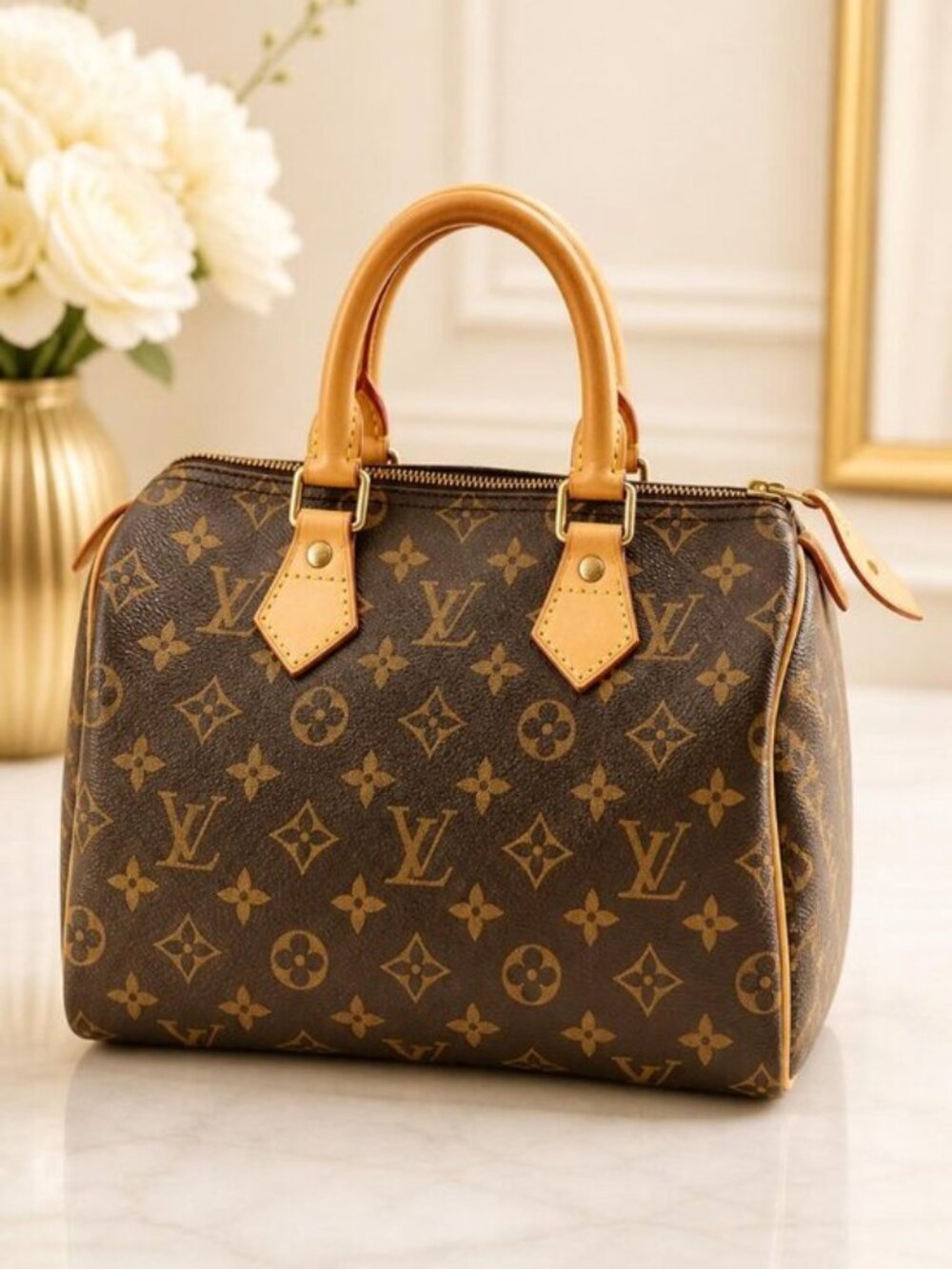 Authentic Louis Vuitton Speedy 25 Monogram Canvas Top Handle Bag